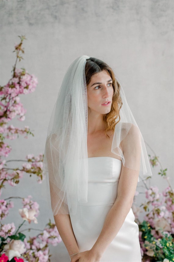 Bianca Double Layer Elbow Length Wedding Veil in Soft Draped 
