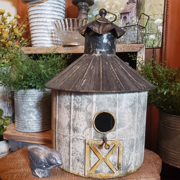 Metal silo birdhouse, outdoor birdhouse, birdhouse decor, rustic country decor