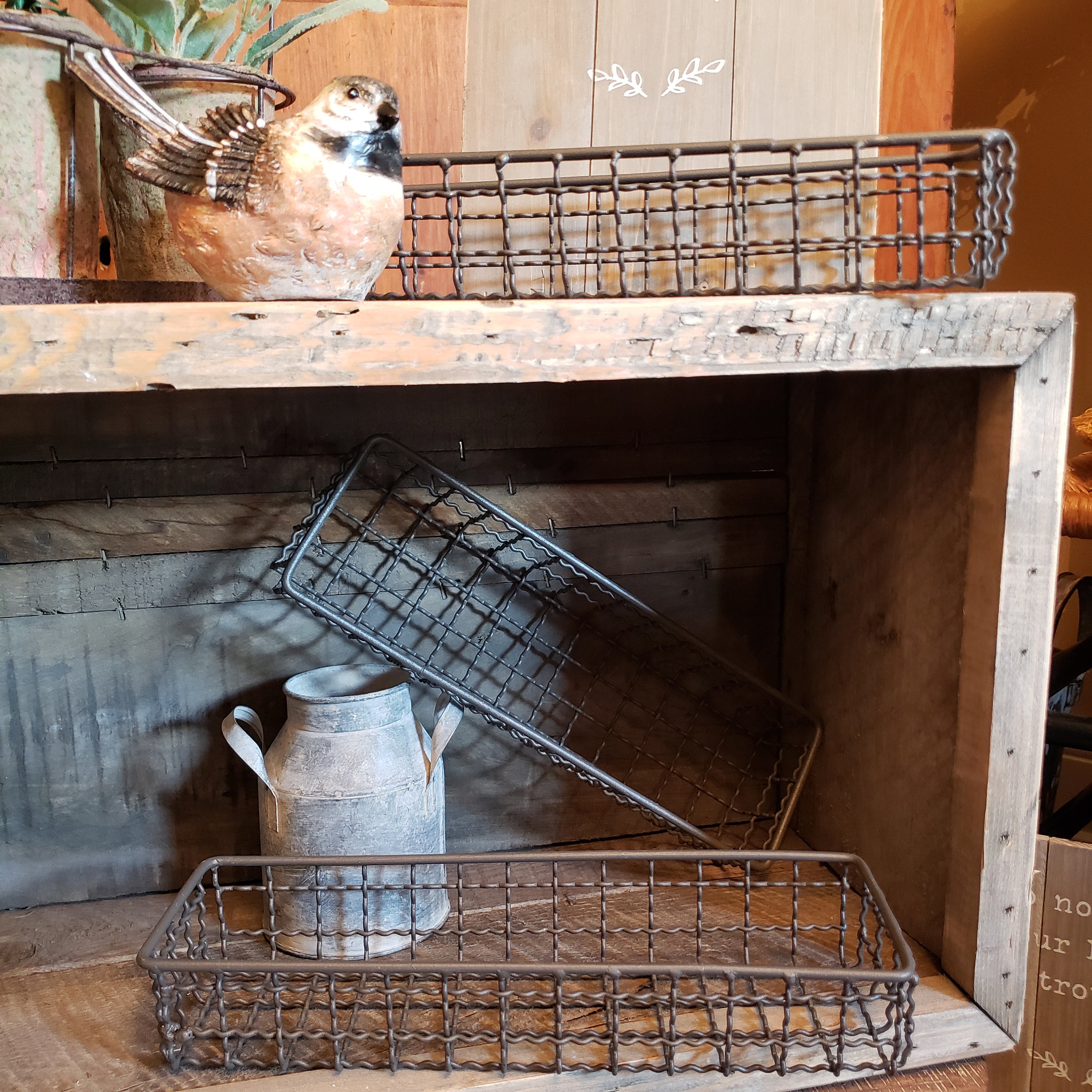 Wire Basket Farmhouse Metal Basket Rustic Country Decor Etsy UK