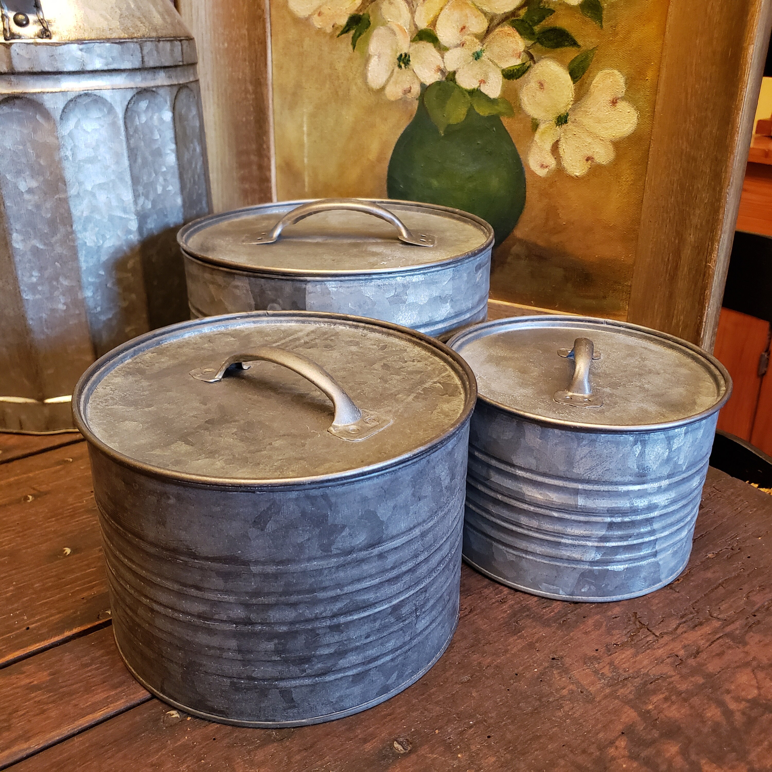 Juego de 3 cubos metálicos con tapas juego de botes | Etsy