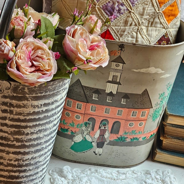 Rusty Metal garden container, flower pot, waste basket, umbrella stand, add to top of cabinet, dented