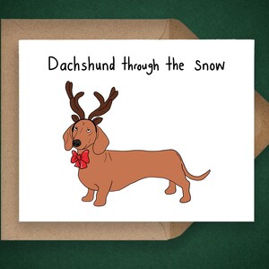 Teckel dans la neige, jeu de mots de Noël, carte de Noël drôle de chien, carte de voeux de chien, carte de vacances de chat, carte drôle, carte de chien