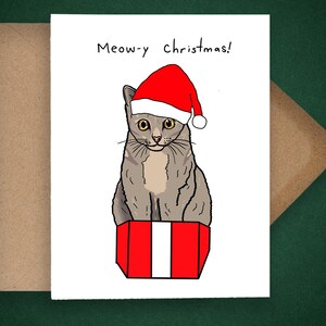 Noël miaou, carte de Noël drôle de chat, carte de voeux de chat, carte de vacances de chat, carte drôle, carte de chapeau de père Noël de chat, carte de chat