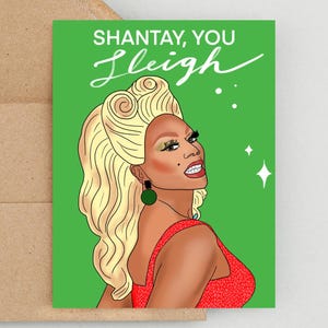 Carte de Noël Rupaul, traîneau Shantay You, carte de Noël drôle, carte de Noël LGBT, carte de Noël pour un ami, Rupauls Drag Race, Noël gay
