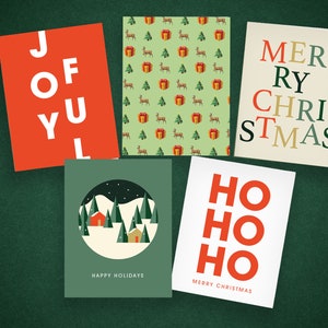 Assorted Christmas Cards Pack, 5 Holiday Cards, Blank Cards, Christmas Card Bundle, Modern Minimalist Holiday Cards