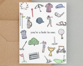 You're a Hole in One, Funny Golf Card, Golf Pun Birthday Card, Birthday Card for Him, Card for Him, Funny Birthday Card, Golf Lover Card