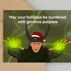 Carte de Noël Loki, carte de Noël amusante, carte de Noël personnalisée, Tom Hiddleston, série télé Loki, carte Marvel, carte de Noël Marvel