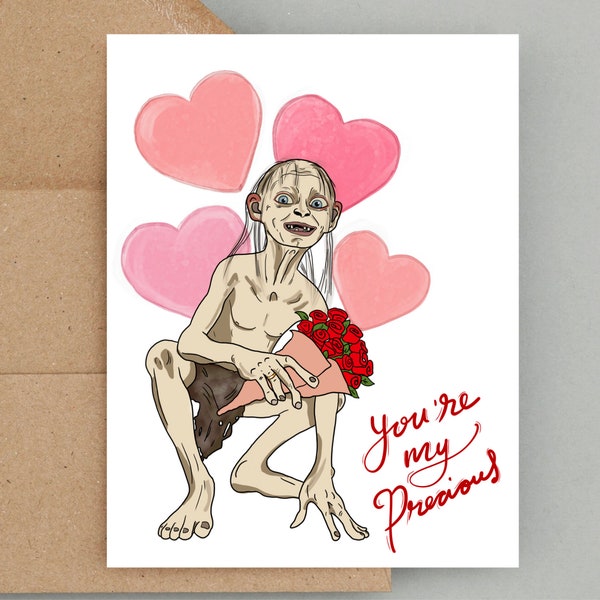 Tu es mon précieux, carte de Saint-Valentin drôle, carte de Saint-Valentin Gollum, dessin Gollum, carte d'anniversaire drôle, cadeau LOTR