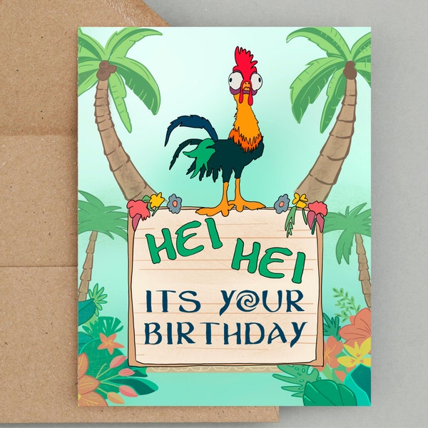 Heihei Moana Birthday, Moana Birthday card, birthday card for kid, children’s birthday card, Moana themed birthday, Moana Chicken