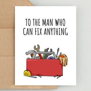 Joyeuse fête des pères, carte de fête des pères, carte pour mari, outils de carte de fête des pères, carte pour papa, outils, bricolage, scie, ruban à mesurer, niveau, bricolage papa