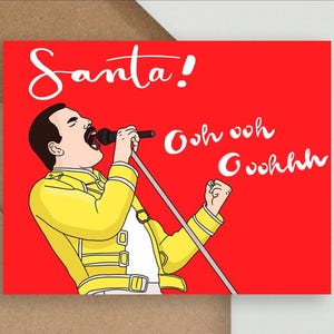 Kerstkaart voor moeder, kerstman, Freddie Mercury, grappige kerstkaart, gepersonaliseerde verjaardagskaart, Freddie Mercury Card, Queen Card, boho