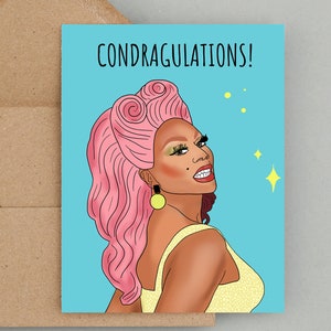 Félicitations, Carte Rupaul, Carte de félicitations, Rupaul's Drag Race, Carte de course de dragsters, Drag Queen, Carte LGBTQ