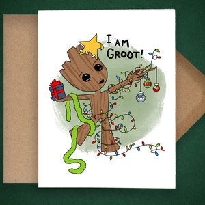 Carte de Noël Groot, Je suis Groot Card, Carte Marvel, Carte de Noël Marvel, Les Gardiens de la Galaxie,