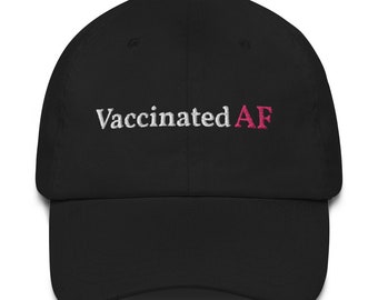 Vaccinated AF hat, White and pink embroidered hat, proudly vaccinated hat, vaccinated summer hat