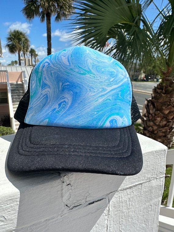 Marble Dyed Child Toddler Trucker hat, Hydro dipped trucker hat for kids,  blues and teal