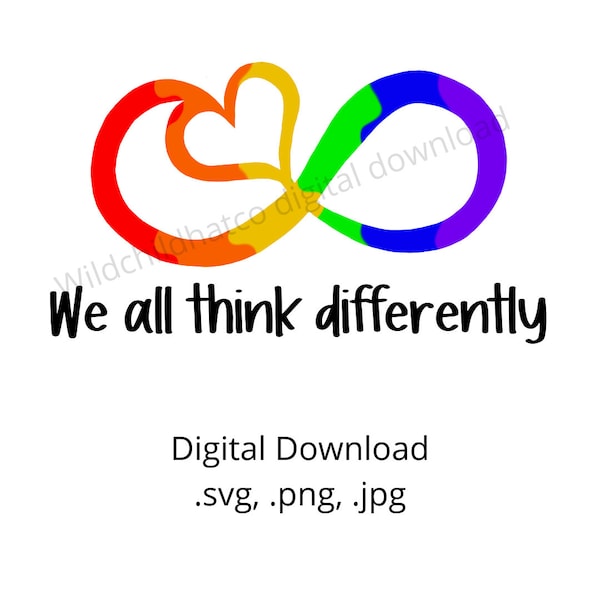 Neurodiversiteitssymbool digitale download, regenboog oneindigheidssymbool, autisme bewustzijnssymbool, regenboog hartsymbool