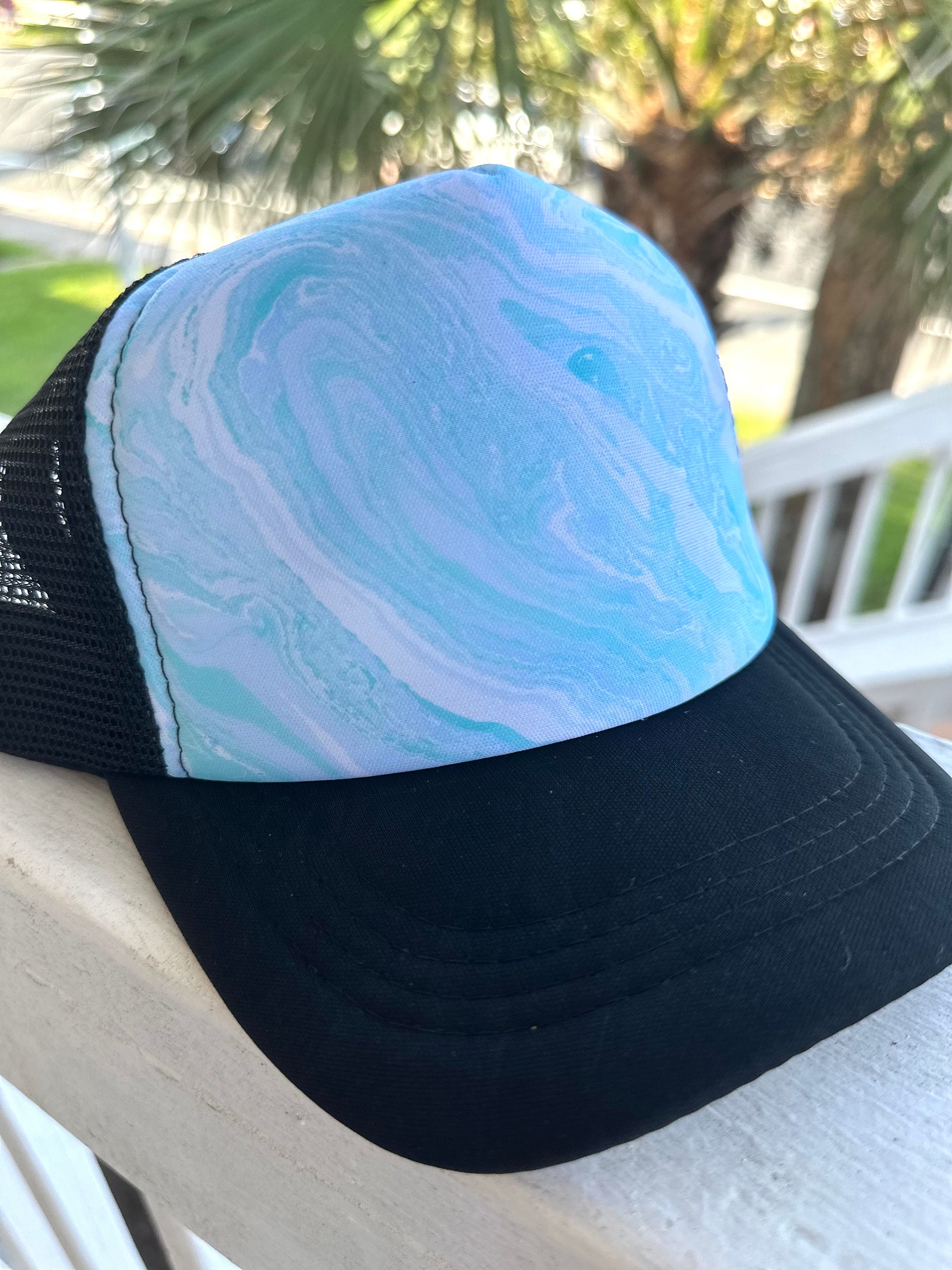 Marble Dyed Child Toddler Trucker hat, Hydro dipped trucker hat for kids, blue and white