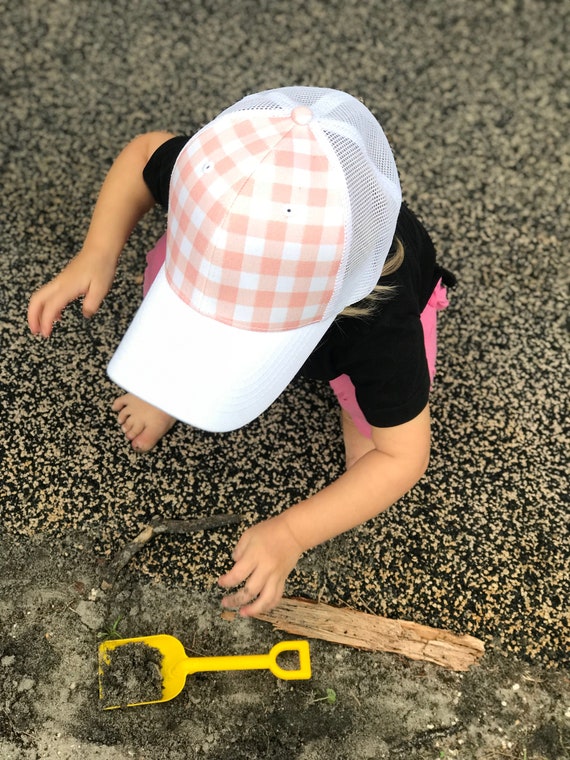 Blush Pink Buffalo Plaid Trucker Hat 