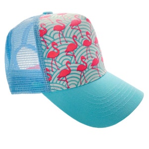 Pink Flamingo adult and toddler trucker hat. Hot pink and Blue flamingo hat. Adult and child matching hats, Flamingo Hat