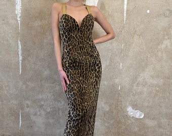 F/W 1994 Gianni Versace Couture Leopard Faux Fur Plush Dress Gown - As seen on “The Nanny” and “David Letterman Show”