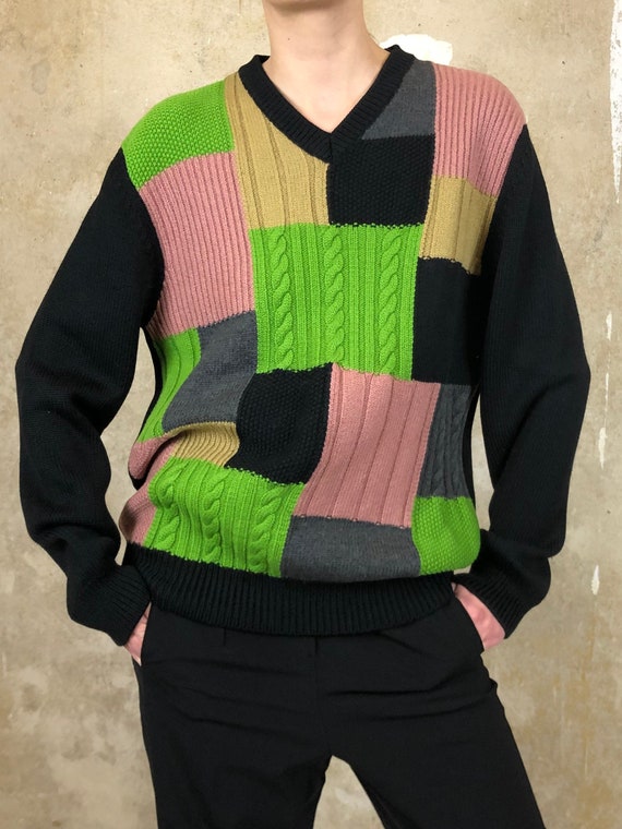BYBLOS Vintage Patchwork 100% Wool Sweater Colorful and Warm - Etsy