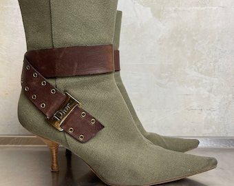 Christian Dior Heels | Short Heel Olive Green Designer Boots