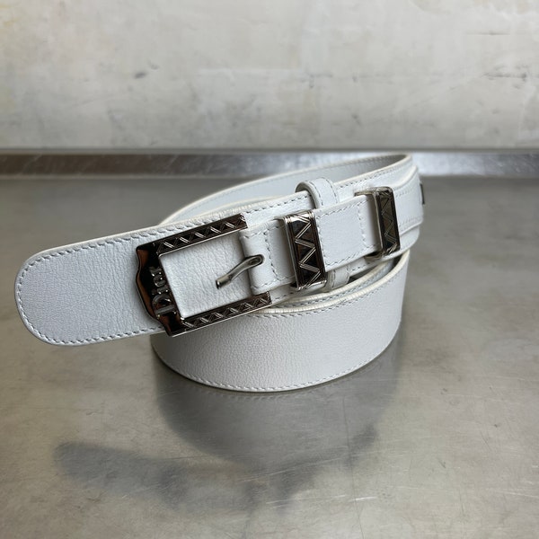 Christian Dior Y2K White Leather Belt | Designer Statement Belt