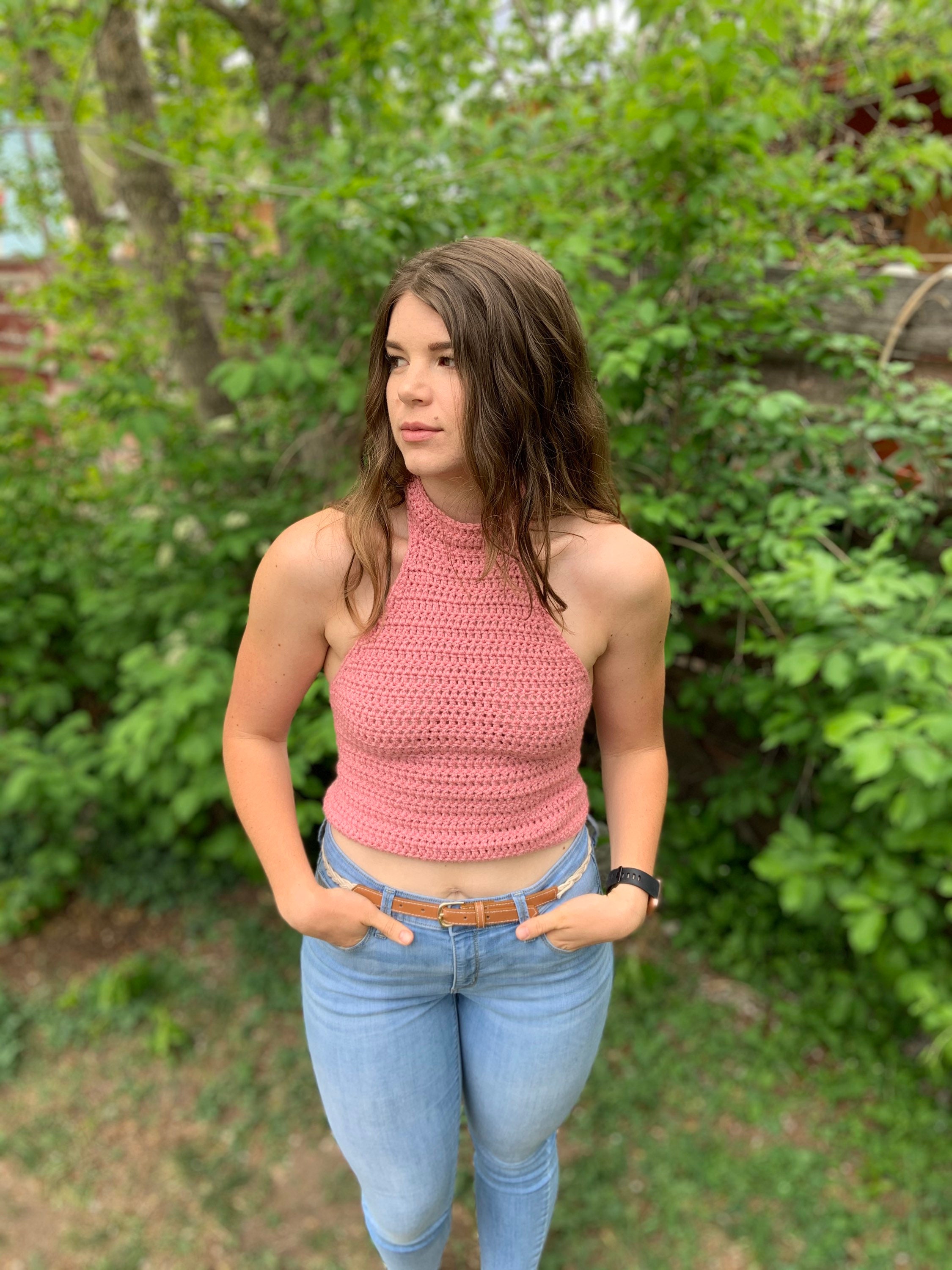 mock neck halter top