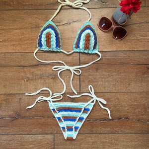 Courtney | Beachy bikini set, crochet bikini set, boho bikini, striped crochet bikini