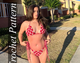 PATRON AU CROCHET | DUPE Kylie bikini, bikini à carreaux, ensemble de bikini au crochet, maillot de bain au crochet, bas de bikini effrontés