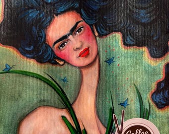 El jardín en transformación. ~ Arte de técnica mixta inspirado en Frida Kahlo