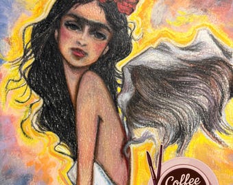 Obra de arte de técnica mixta inspirada en Frida Kahlo.