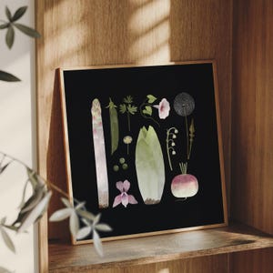 Premium-Poster aus mattem Papier – Frühlingsernte, Gemüse, Blumen, Ernte, Blumen, Frühlingsgemüse, Küchendruck