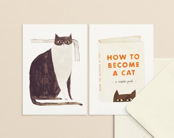 Set of 2 illustrated postcard / Greeting card - cat lover - cute cats -painting - A6 - 105mm x 150 mm