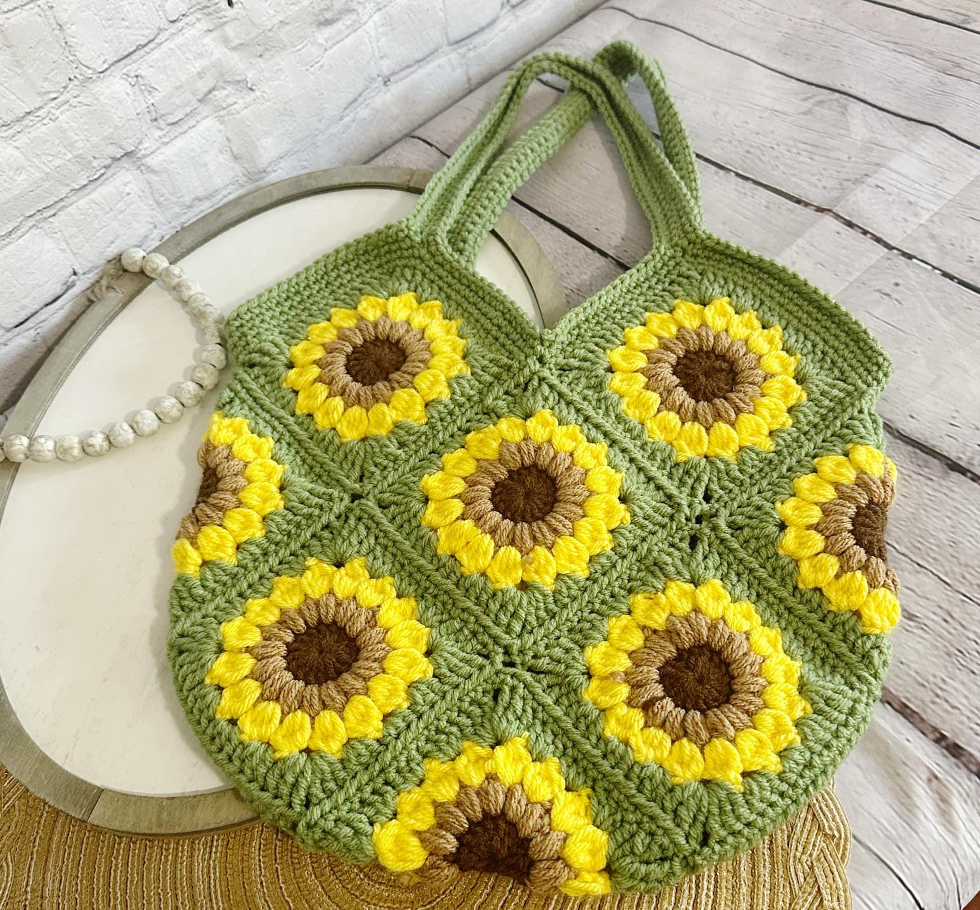 sunflower shoulder bag | green sunflower tote | boho purse