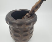 Vintage Wood Mortar and Pestle Set, Carved, Dark Black Wood, Herbs, Spices, Altar Tool, Cooking Tool