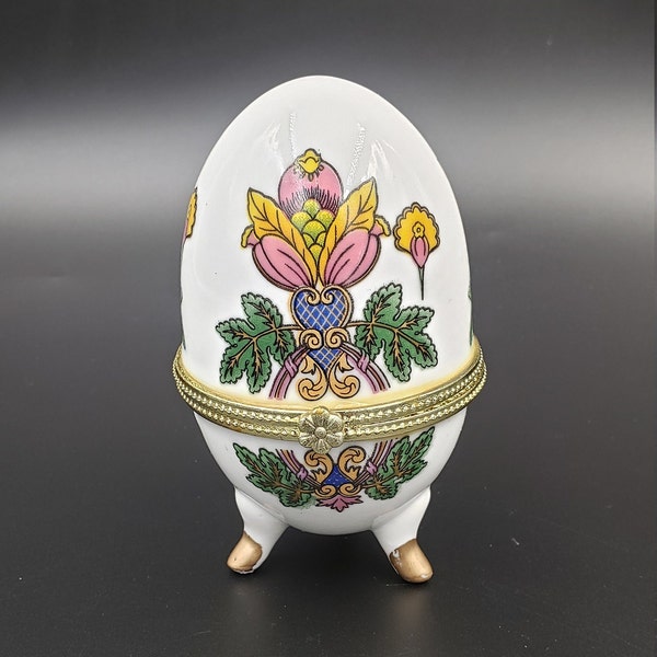 Ornate Vintage Porcelain Faberge Style Footed Egg, Jewelery Box, Bone China Trinket Box, Easter Egg