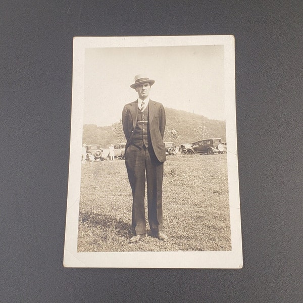 1930s Black and White Carte-de-Visite Portrait of a Gentleman, Vintage Photography, Man in Suit