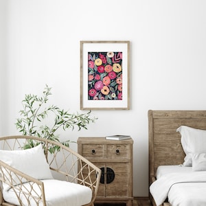 Bold Floral Art Print: Abstract Pink & Yellow Flowers (Digital Download)