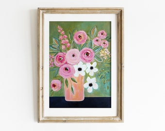 Flowers in Vase Still Life Art, Colorful Floral Art, Floral Wall Art Prints, Abstract Floral Artwork