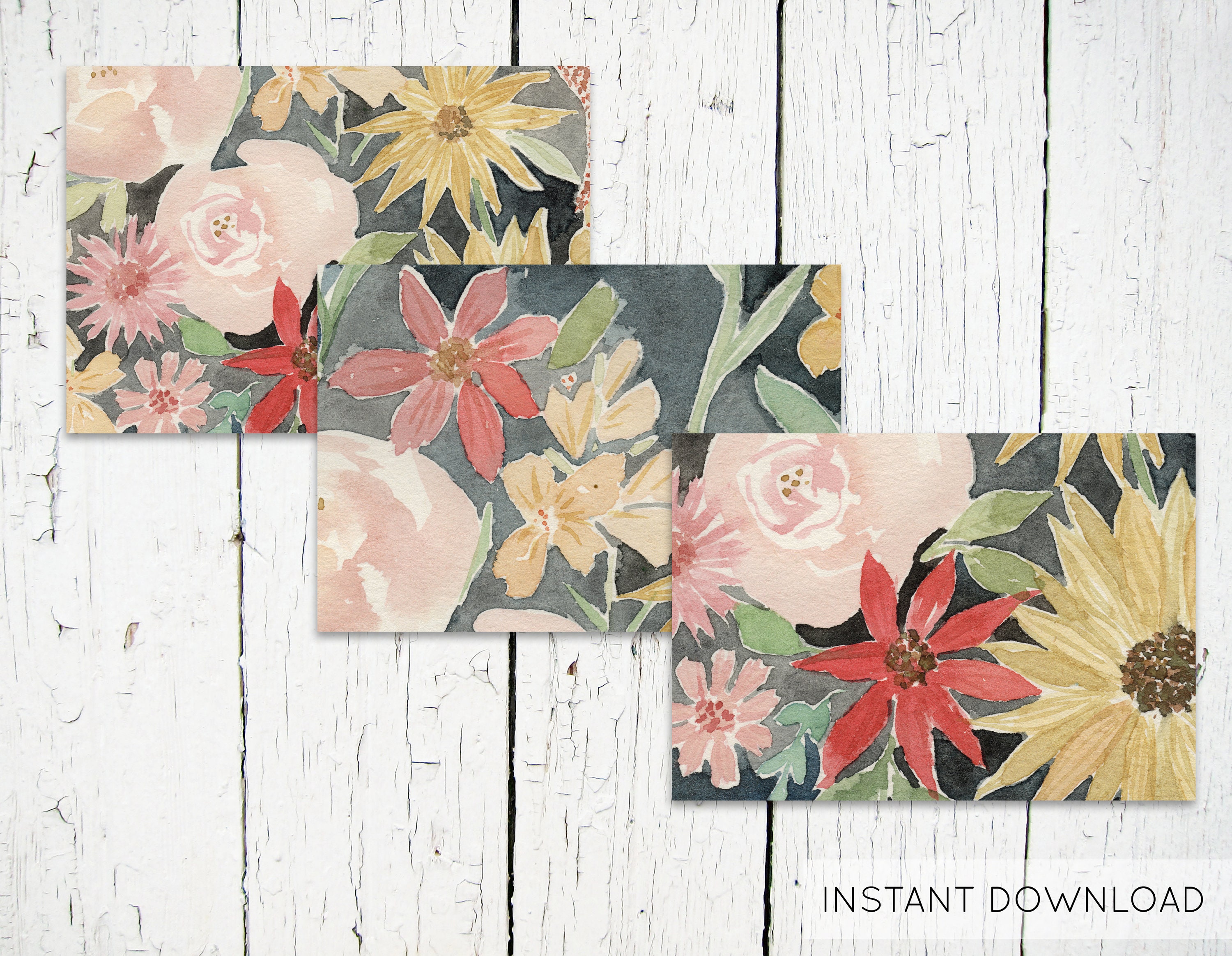 Printable Note Cards, Blank Note Cards, Watercolor Cards, Floral ...