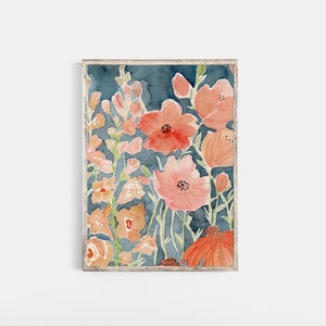 Coral & Blush Floral Watercolor Print: Boho Wall Art (Digital Download)