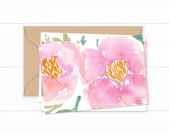 Watercolor Peony Notecards: Printable Floral Stationery Set (Digital Download)
