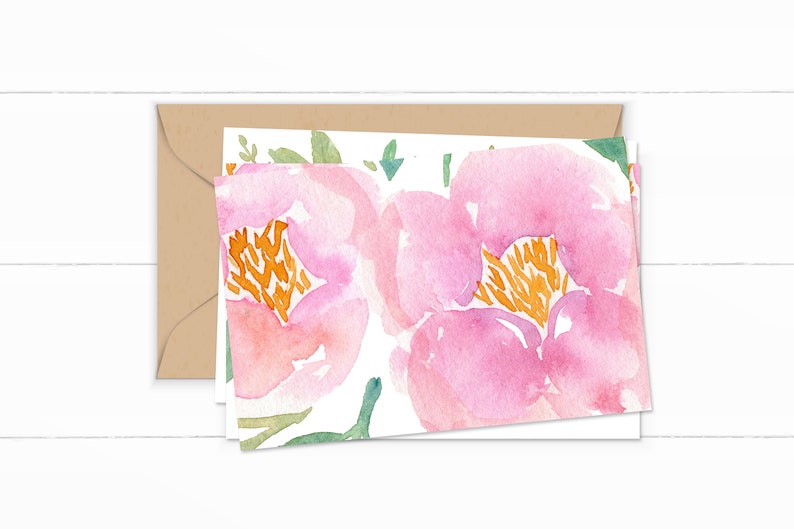Floral Note Cards Printable Cards Pretty Notecards Peony Etsy