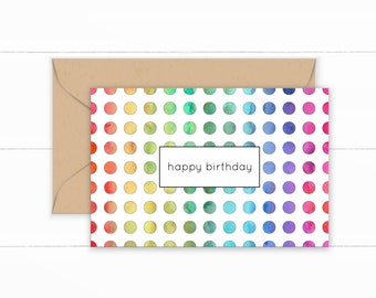 Rainbow Dot Birthday Card, Happy Birthday Rainbow Greeting Card, Printable Birthday Card, Colorful Card, Cute Birthday Card