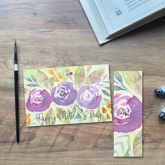 Mother's Day Card and Bookmark Gift Set, Happy Mother's Day, Printable Cards, Floral Bookmark for Mom, Gift Set for Mom, DIY Gifts