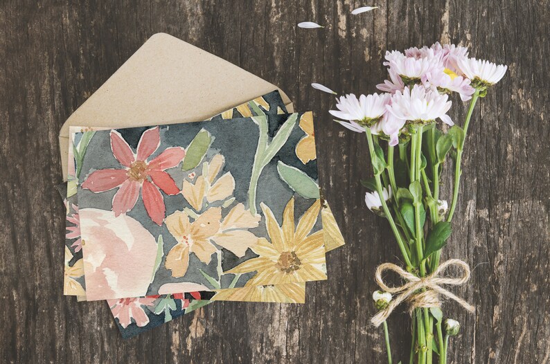 Printable Note Cards, Blank Note Cards, Watercolor Cards, Floral ...