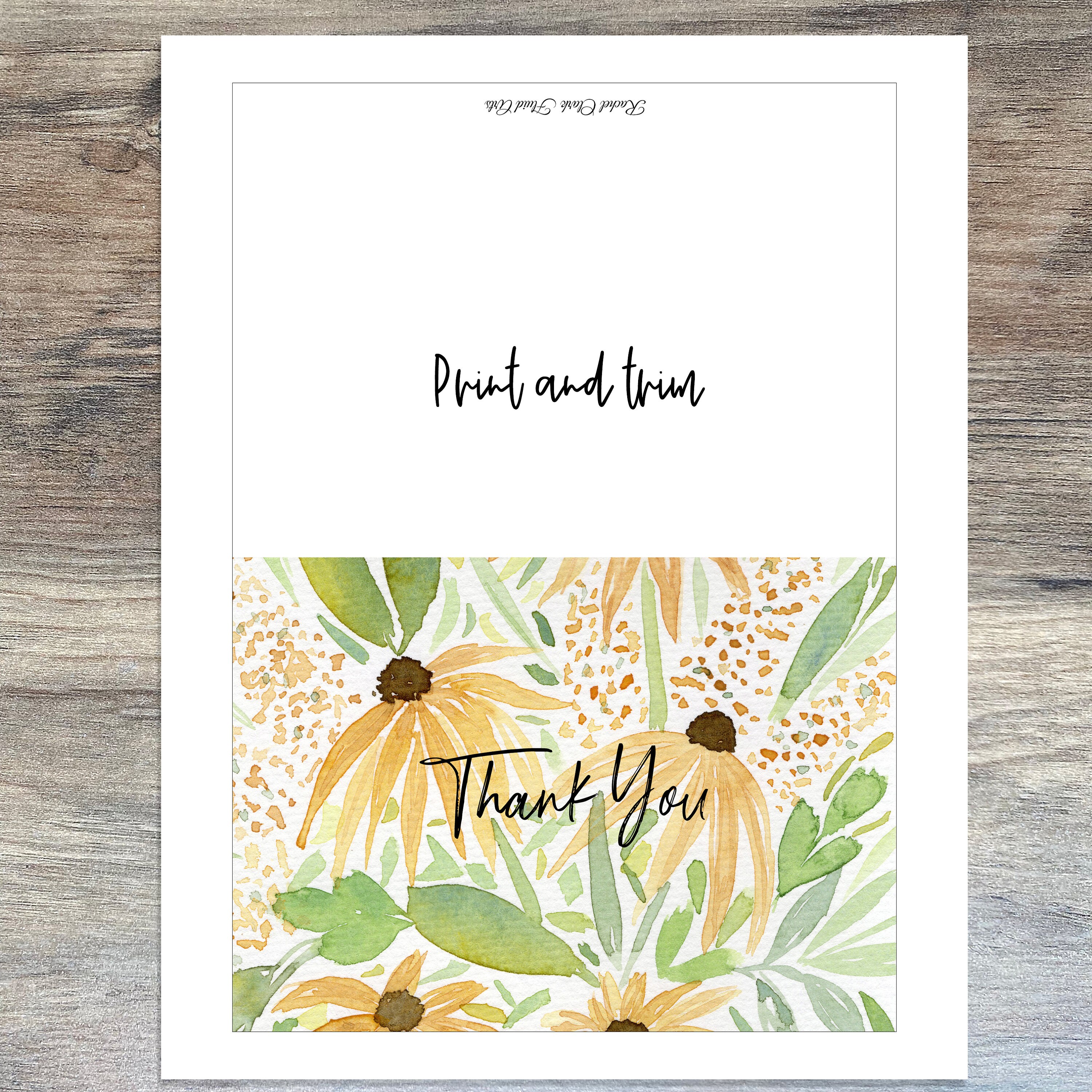 Sunflower Thank You Cards Printable Cards Flower Thank You - Etsy