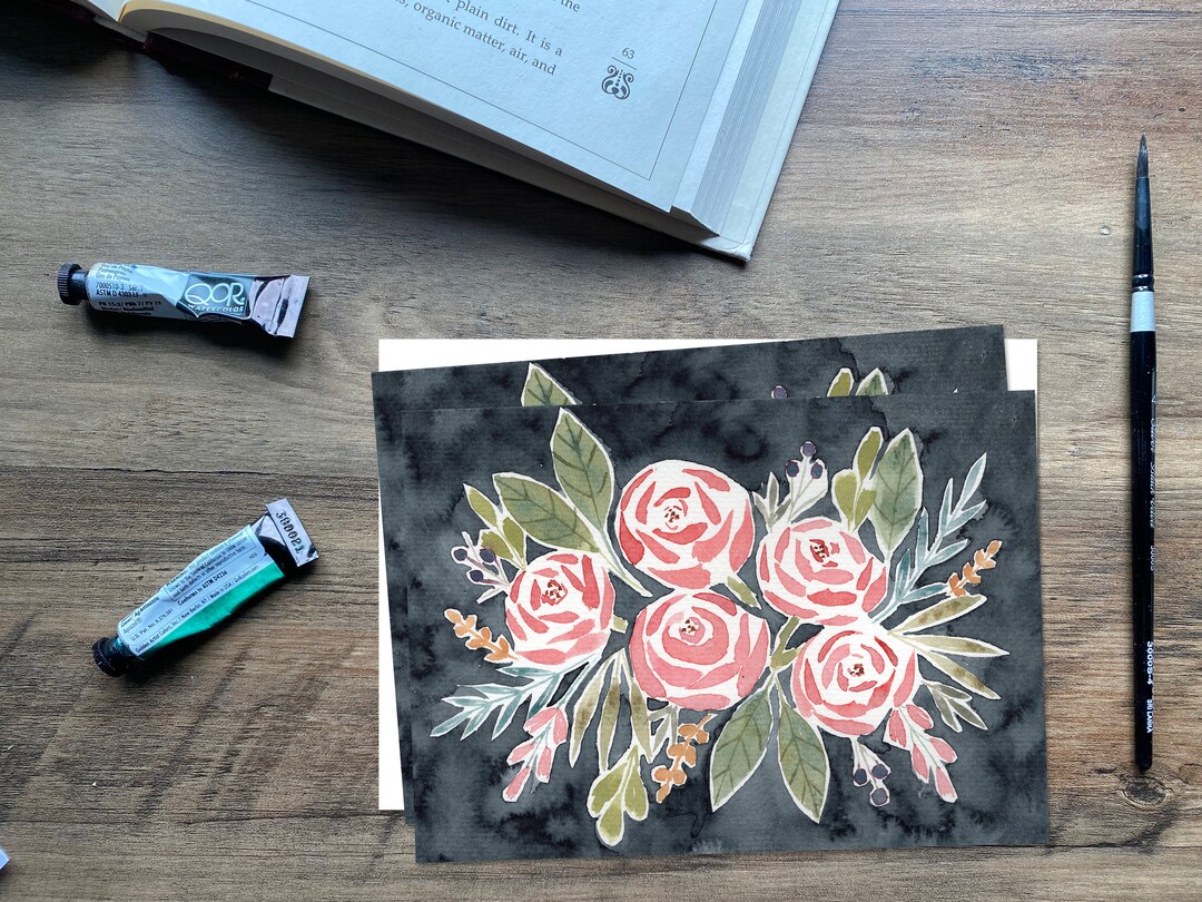 Flower Cards Blank Note Card Watercolor Greeting Card Roses - Etsy