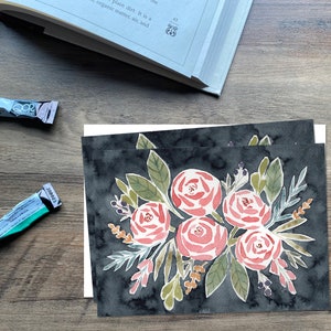 Cartes de fleurs, carte de correspondance vierge, roses de carte de voeux aquarelle, cartes imprimables, cartes de douche, carte de remerciement florale, cartes de tous les jours